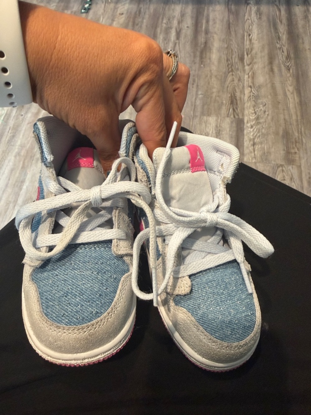 Jordan Kids Blue and White Sneakers with Pink Accent
